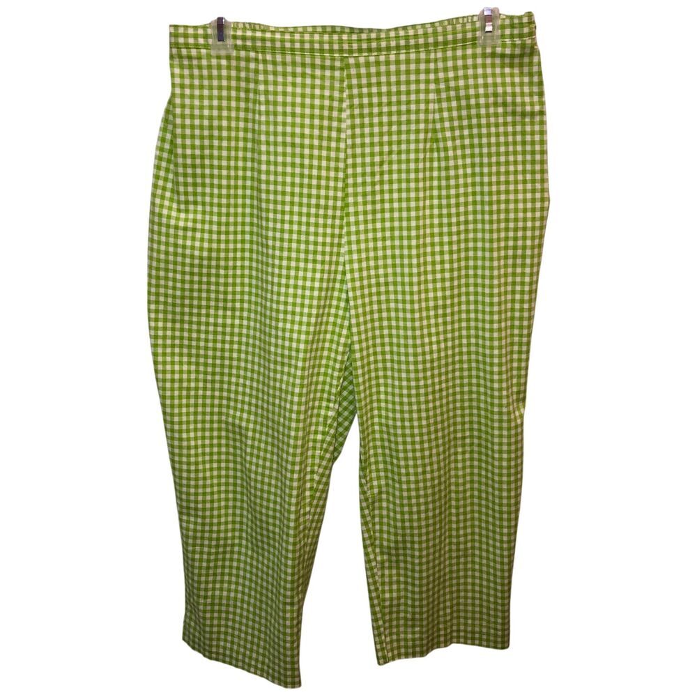 David Paul New York Size 18 Green White Gingham Check Side Zip Crop Pants Capris
